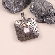 Victorian Style Opal Pendant – Sterling Silver Square Necklace with Ruby, Emerald & Black Diamond Accents | Unique Statement Jewelry Gift