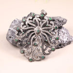 Victorian-style filigree silver pendant with green emerald, 19th century antique jewelry, unique necklace jewelry gift