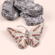 Multicolor Gemstone Butterfly Brooch Pin – Sterling Silver Victorian Style Statement Insect Jewelry | Nature-Inspired Gift
