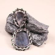Victorian Purple & Blue Gemstone Pendant – Sterling Silver Antique Diamond Jewelry | 18th Century Inspired Unique Pendant Gift