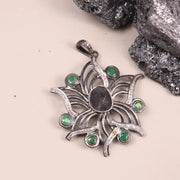 Vintage Oval Black Diamond Pendant – Green Gemstone Sterling Silver Statement Pendant | Antique Style Old-World Jewelry, Unique Gift
