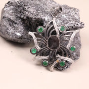Vintage Oval Black Diamond Pendant – Green Gemstone Sterling Silver Statement Pendant | Antique Style Old-World Jewelry, Unique Gift