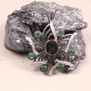 Vintage Oval Black Diamond Pendant – Green Gemstone Sterling Silver Statement Pendant | Antique Style Old-World Jewelry, Unique Gift