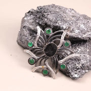 Vintage Oval Black Diamond Pendant – Green Gemstone Sterling Silver Statement Pendant | Antique Style Old-World Jewelry, Unique Gift