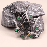 Vintage Oval Black Diamond Pendant – Green Gemstone Sterling Silver Statement Pendant | Antique Style Old-World Jewelry, Unique Gift