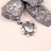 Oval Black Stone Pendant – Victorian Sterling Silver Floral Boho Gothic Necklace, Handmade Unique Statement Jewelry