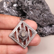 Antique Vintage Square Cut Pendant – Art Deco 1880s Handmade Jewelry, Unique Vintage Style Pendant Gift for Her