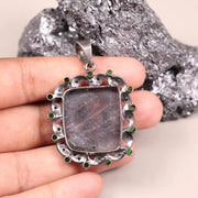 Art Deco Style Pendant – Large Purple Gemstone with Silver, Green & Black Diamond Accents | 18th Century Inspired Jewelry Gift