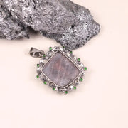 Art Deco Style Pendant – Large Purple Gemstone with Silver, Green & Black Diamond Accents | 18th Century Inspired Jewelry Gift