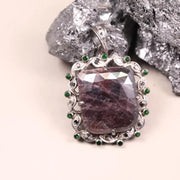Art Deco Style Pendant – Large Purple Gemstone with Silver, Green & Black Diamond Accents | 18th Century Inspired Jewelry Gift