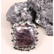 Art Deco Style Pendant – Large Purple Gemstone with Silver, Green & Black Diamond Accents | 18th Century Inspired Jewelry Gift