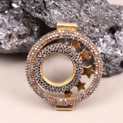 Art Deco Celestial Star Pendant Necklace – Diamond Circle Charm, Handmade Dainty Astrology Jewelry