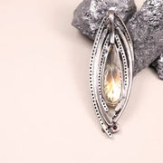 Yellow Pear Shape Gemstone Pendant – Art Deco Style Silver Pendant with Black Natural Diamond, Unique Vintage Jewelry Gift