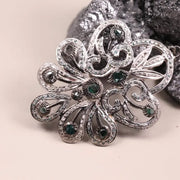 Sterling Silver Diamond Pendant – Victorian Style Dark Green Stone with Natural Black Diamond | Elegant Minimalist Silver Jewelry