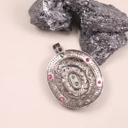 Victorian Oval Cut Pendant – Pink & Green Ruby Diamond Sterling Silver Antique Style Jewelry Gift
