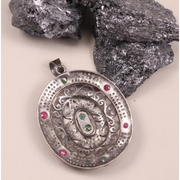 Victorian Oval Cut Pendant – Pink & Green Ruby Diamond Sterling Silver Antique Style Jewelry Gift