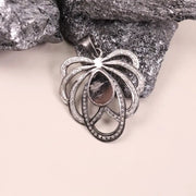 Antique Bow Design Sterling Silver Pendant, Vintage Diamond Accent Necklace, Handmade Victorian Inspired Jewelry, Unique Gift For Mother