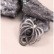 Antique Bow Design Sterling Silver Pendant, Vintage Diamond Accent Necklace, Handmade Victorian Inspired Jewelry, Unique Gift For Mother