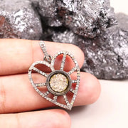 Victorian Silver Heart Shaped Diamond Pendant Necklace – Statement Jewelry, Handmade 19th Century Sparkling Love Charm Gift