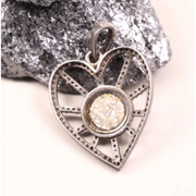 Victorian Silver Heart Shaped Diamond Pendant Necklace – Statement Jewelry, Handmade 19th Century Sparkling Love Charm Gift
