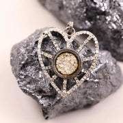 Victorian Silver Heart Shaped Diamond Pendant Necklace – Statement Jewelry, Handmade 19th Century Sparkling Love Charm Gift