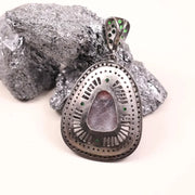 Vintage Pear Shape Pendant – Art Deco Style Silver Pendant with Large Purple Gemstone & Green Stone | 19th Century Inspired Jewelry Gift