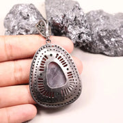 Vintage Pear Shape Pendant – Art Deco Style Silver Pendant with Large Purple Gemstone & Green Stone | 19th Century Inspired Jewelry Gift