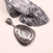 Vintage Pear Shape Pendant – Art Deco Style Silver Pendant with Large Purple Gemstone & Green Stone | 19th Century Inspired Jewelry Gift