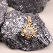 Flower Pendant with Diamond – Victorian Inspired Dainty Floral Silver Necklace, Handmade Beautiful Jewelry