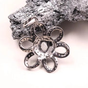 Antique Vintage Floral Pendant – Handmade Black Stone Victorian Necklace, 1990s Boho Gothic Jewelry, Unique Old Style Gift