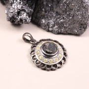 Georgian style Black Stone Pendant Necklace, Sterling Silver Boho Gothic Jewelry, Handmade Statement Jewelry Pendant, Unique Jewelry Gift