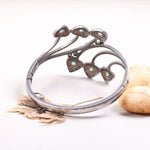 Vintage 1990s heart cuff bracelet with green stone, antique 925 sterling silver bangle, unique statement jewelry gift for women