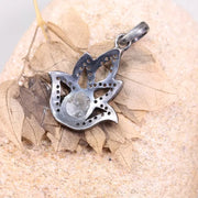 1980s Antique Sterling Silver Pendant – Art Deco Lotus Flower Handmade Jewelry, Old Style Pendant Gift