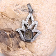 1980s Antique Sterling Silver Pendant – Art Deco Lotus Flower Handmade Jewelry, Old Style Pendant Gift