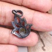 1980s Antique Sterling Silver Pendant – Art Deco Lotus Flower Handmade Jewelry, Old Style Pendant Gift