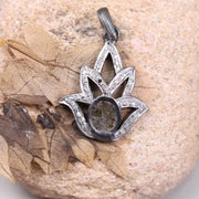 1980s Antique Sterling Silver Pendant – Art Deco Lotus Flower Handmade Jewelry, Old Style Pendant Gift