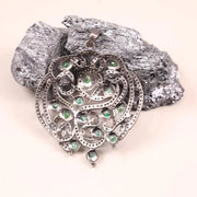 Victorian Emerald Diamond Pendant – Sterling Silver 1990s Old Style Pendant | Elegant Victorian Jewelry Gift