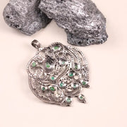 Victorian Emerald Diamond Pendant – Sterling Silver 1990s Old Style Pendant | Elegant Victorian Jewelry Gift
