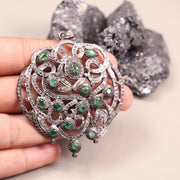Victorian Emerald Diamond Pendant – Sterling Silver 1990s Old Style Pendant | Elegant Victorian Jewelry Gift