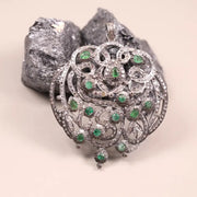 Victorian Emerald Diamond Pendant – Sterling Silver 1990s Old Style Pendant | Elegant Victorian Jewelry Gift