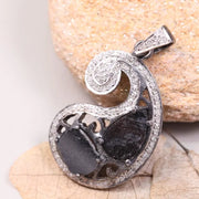 Victorian Black Diamond Necklace – Antique Swirl Sterling Silver Pendant, 1990s Handmade Statement Jewelry Gift