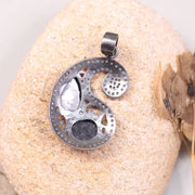 Victorian Black Diamond Necklace – Antique Swirl Sterling Silver Pendant, 1990s Handmade Statement Jewelry Gift