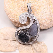 Victorian Black Diamond Necklace – Antique Swirl Sterling Silver Pendant, 1990s Handmade Statement Jewelry Gift