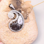 Victorian Black Diamond Necklace – Antique Swirl Sterling Silver Pendant, 1990s Handmade Statement Jewelry Gift