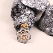 Victorian silver flower pendant with pink ruby gemstone, dainty handmade antique necklace, anniversary gift jewelry for her