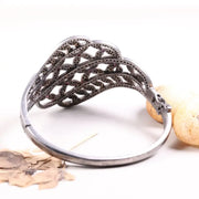 Vintage 1990s Rose Gold Floral Cuff Bracelet – Elegant Designer Statement Jewelry with Brown Stones & Black Rhodium Finish