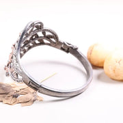 Vintage 1990s Rose Gold Floral Cuff Bracelet – Elegant Designer Statement Jewelry with Brown Stones & Black Rhodium Finish