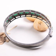 Vintage Art Deco sterling silver bracelet with princess cut green square stone, 925 handmade cuff, elegant vintage style jewelry for her