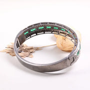 Vintage Art Deco Sterling Silver Bracelet – Elegant Princess Cut Green Square Stone Cuff, 925 Handmade Vintage Style Jewelry for Her