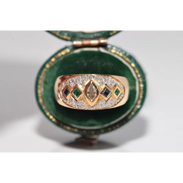 Luxury lab created gemstone ring with emerald cut green stone and diamond accents